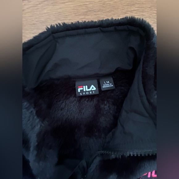 Fila Sport Full Zipper Faux Fur Black Jacket - Size L 14 - Picture 2 of 6